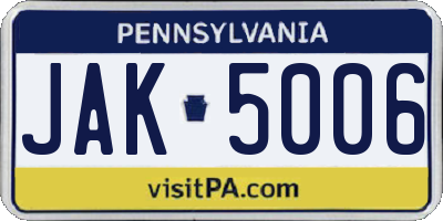 PA license plate JAK5006