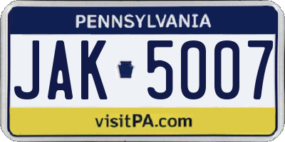PA license plate JAK5007