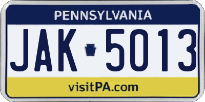 PA license plate JAK5013