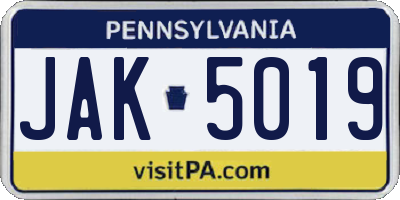 PA license plate JAK5019