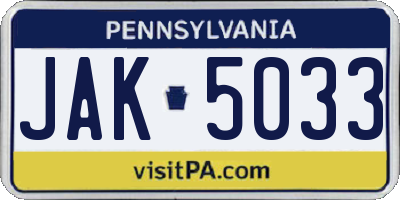 PA license plate JAK5033
