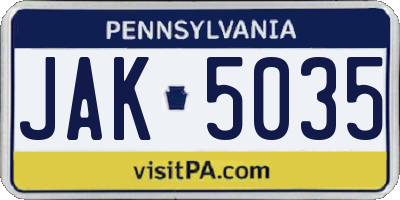 PA license plate JAK5035