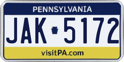 PA license plate JAK5172