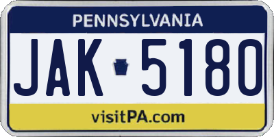 PA license plate JAK5180