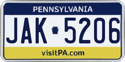 PA license plate JAK5206