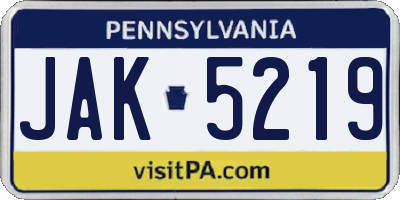 PA license plate JAK5219