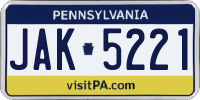 PA license plate JAK5221