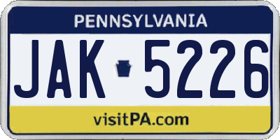PA license plate JAK5226