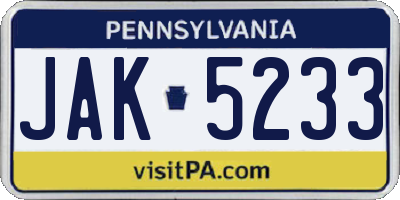PA license plate JAK5233
