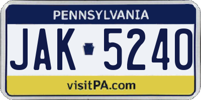 PA license plate JAK5240