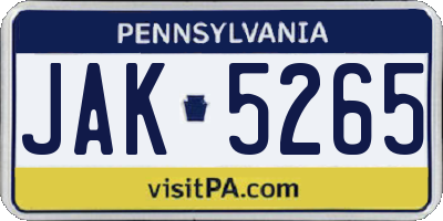 PA license plate JAK5265