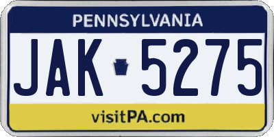 PA license plate JAK5275