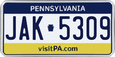 PA license plate JAK5309
