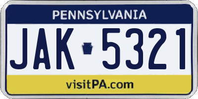 PA license plate JAK5321