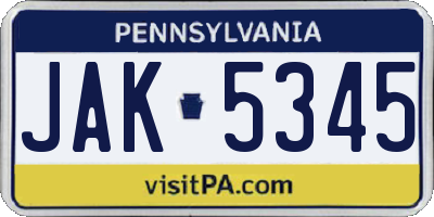 PA license plate JAK5345