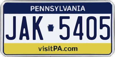 PA license plate JAK5405