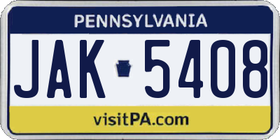PA license plate JAK5408