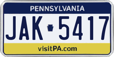 PA license plate JAK5417