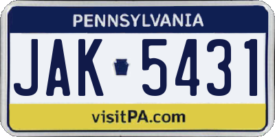 PA license plate JAK5431