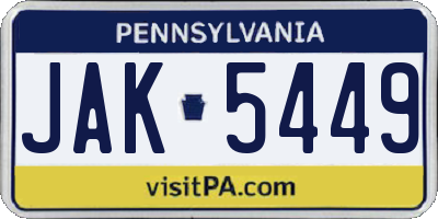 PA license plate JAK5449