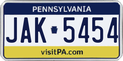 PA license plate JAK5454