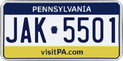 PA license plate JAK5501