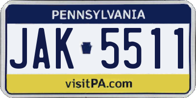 PA license plate JAK5511