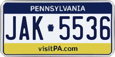 PA license plate JAK5536