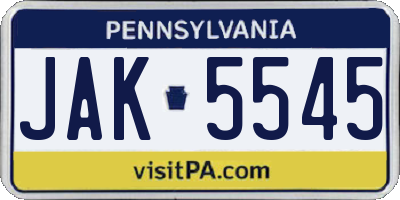 PA license plate JAK5545