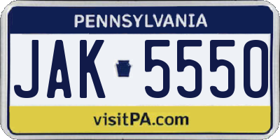 PA license plate JAK5550