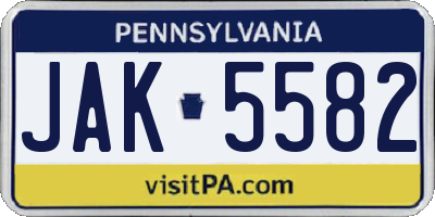 PA license plate JAK5582