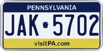 PA license plate JAK5702