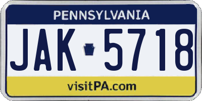 PA license plate JAK5718