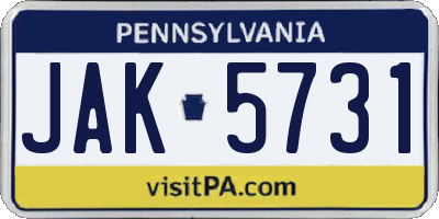 PA license plate JAK5731