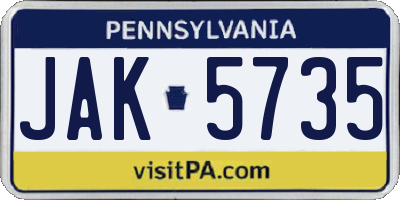 PA license plate JAK5735