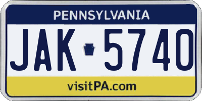 PA license plate JAK5740