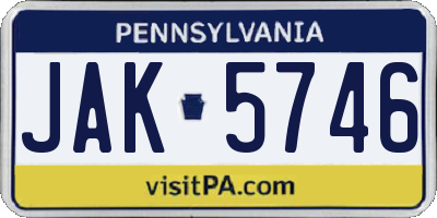 PA license plate JAK5746