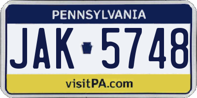 PA license plate JAK5748