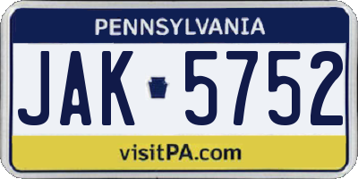 PA license plate JAK5752