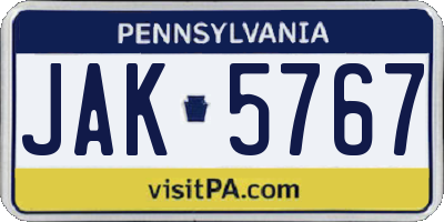 PA license plate JAK5767