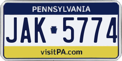 PA license plate JAK5774