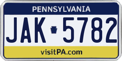 PA license plate JAK5782