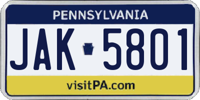 PA license plate JAK5801