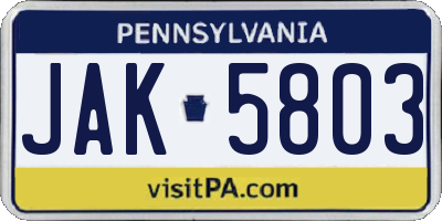 PA license plate JAK5803