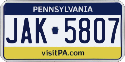 PA license plate JAK5807