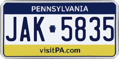 PA license plate JAK5835