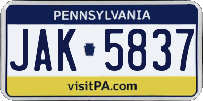 PA license plate JAK5837