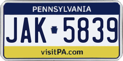 PA license plate JAK5839