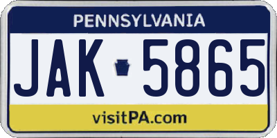 PA license plate JAK5865