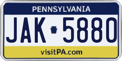 PA license plate JAK5880